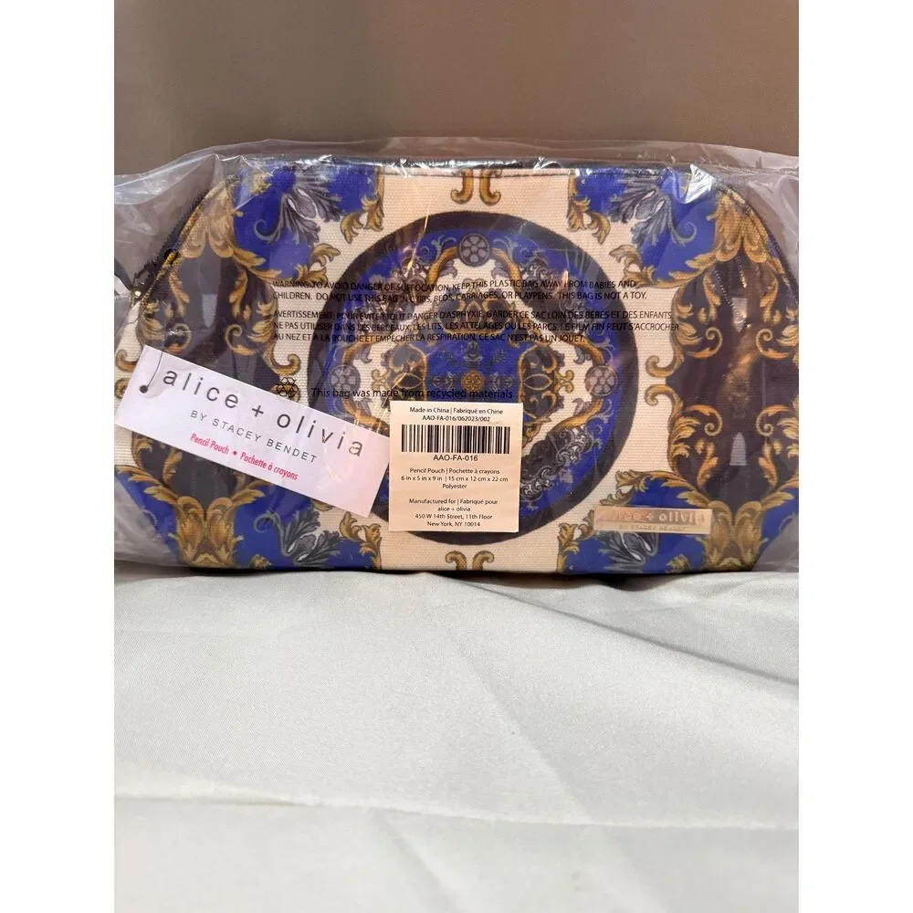 NWT Alice + Olivia A+O X FABFITFUN Pencil Pouch in Regal Romance Sapphire - Picture 4 of 8